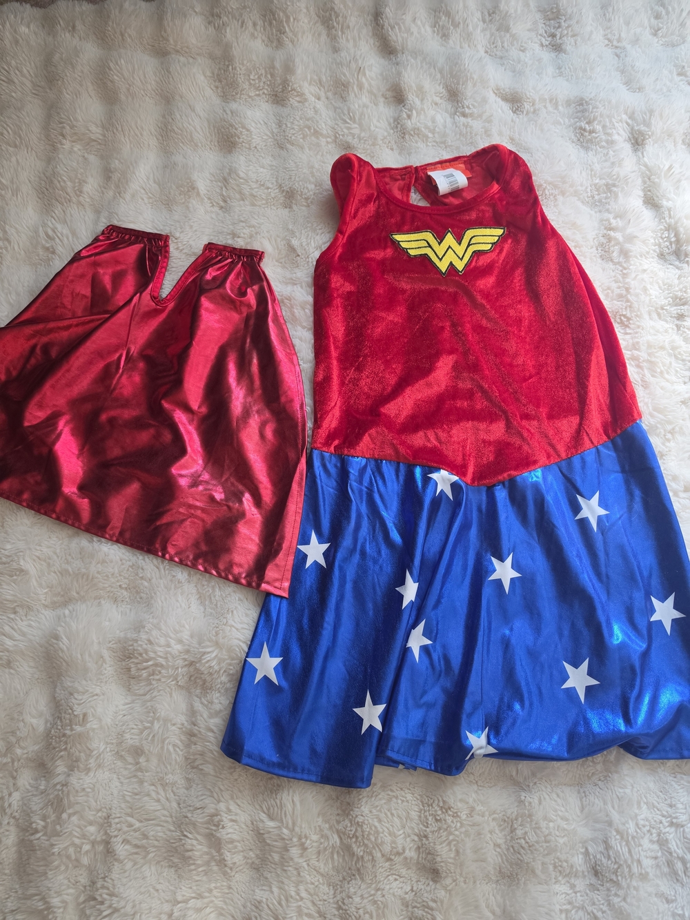Wonder woman Hero Red and Blue Kids Size Large Costume Dress with Cape